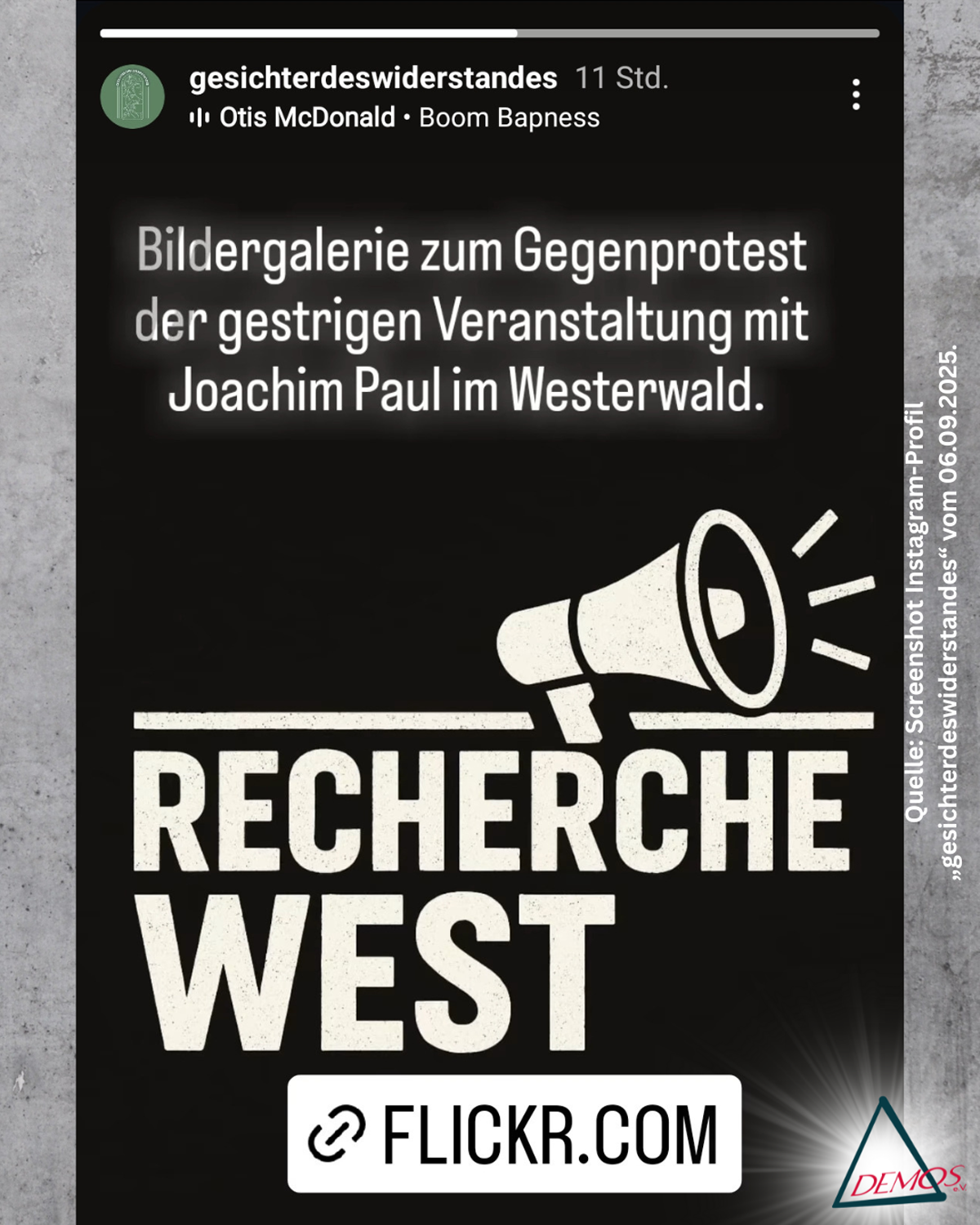Screenshot Instagram-Profil „gesichterdeswiderstandes“ vom 06.09.2025.