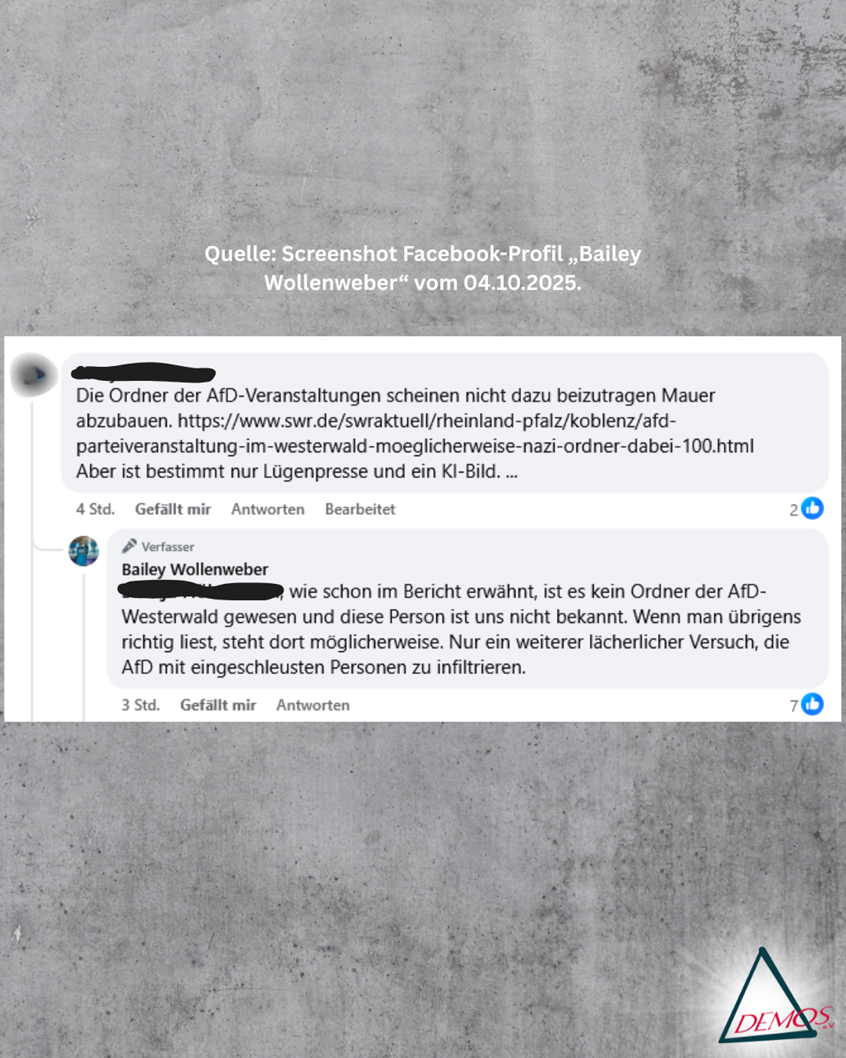Screenshot Facebook-Profil „Bailey Wollenweber“ vom 04.10.2025.