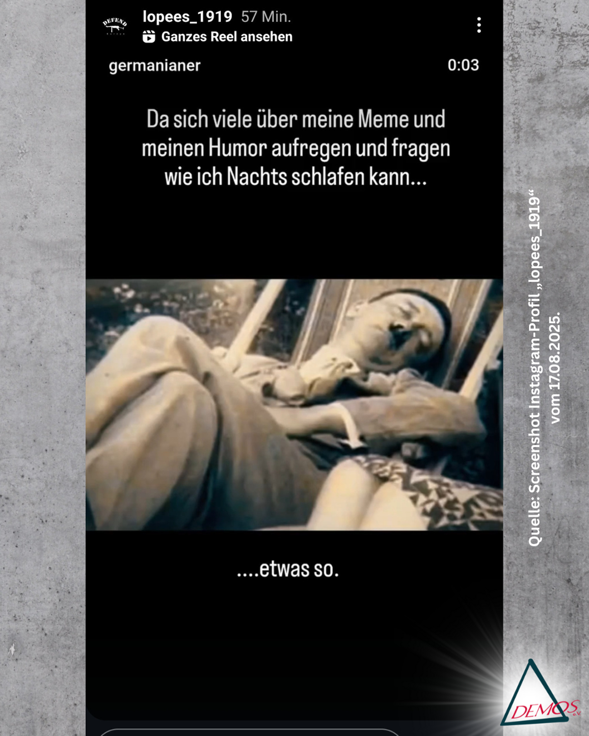 Screenshot Instagram-Profil „lopees_1919“ vom 17.08.2025.