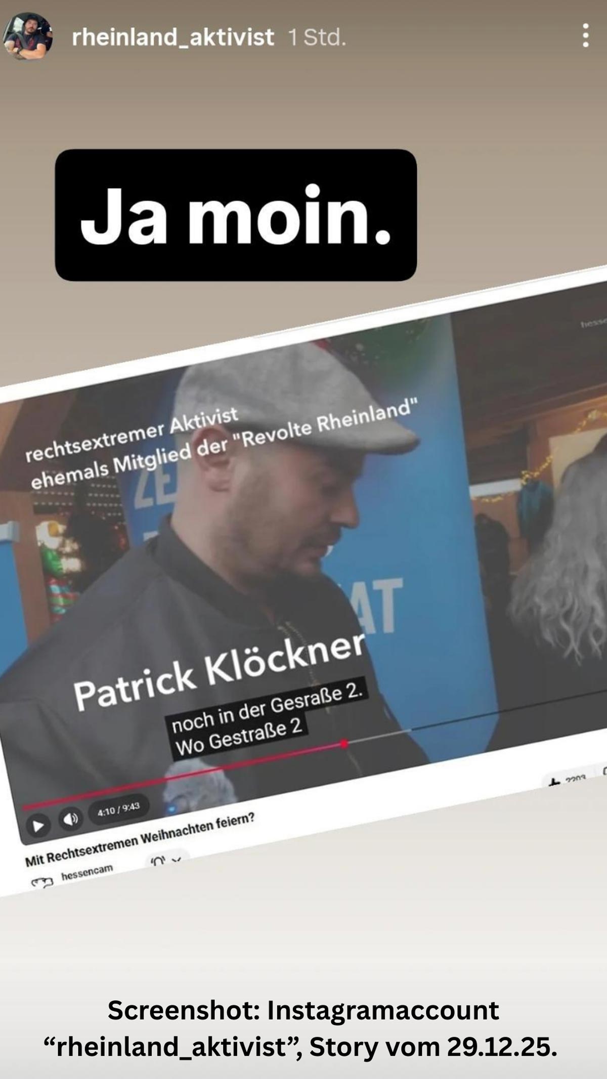 Klöckner teilt den Videoausschnit, in dem er die Adresse von J. Schäfer benennt.