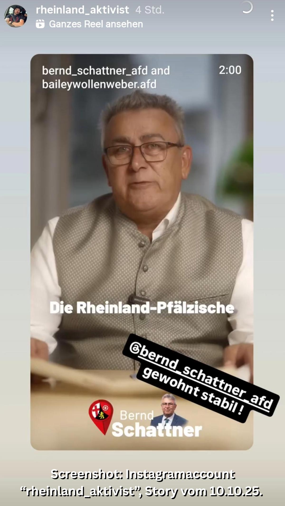 Klöckner teilt ein Video von Bernd Schattner (MdB) in dem er gegen DEMOS e.V. hetzt.